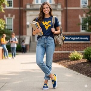 Skicks West Virginia University‎ WVU Mountaineers Navy Gold Slip On Sneakers 8M